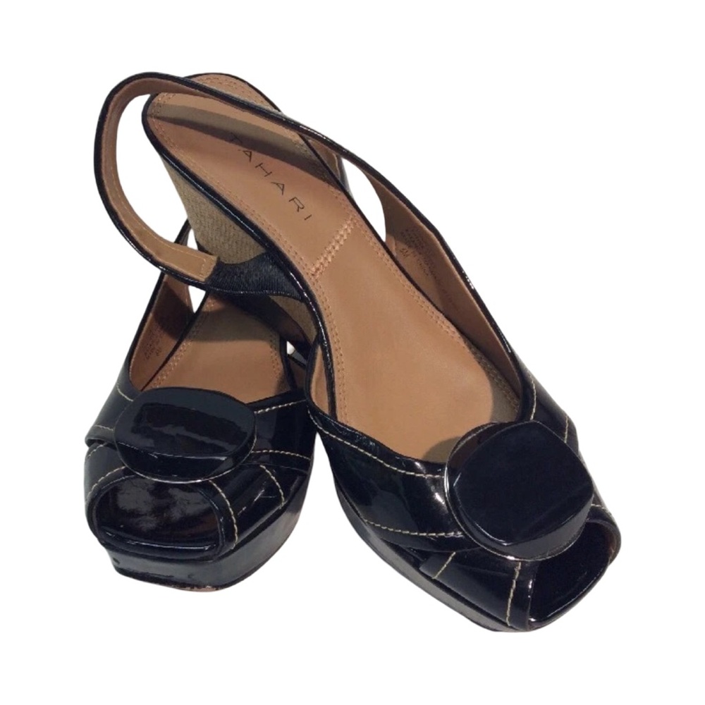 Tahari Pinnacle Size 6M Platform Wedge Heel Open Toe Patent Leather Upper